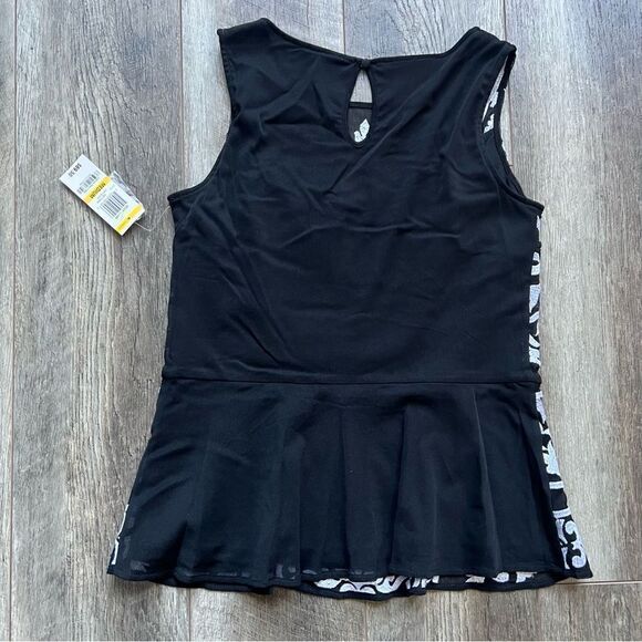 INC International NWT Black Embroidered Peplum Tank Blouse Medium Moody Blues - Picture 9 of 9